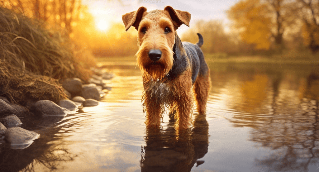 Airedale Terrier im Wasser