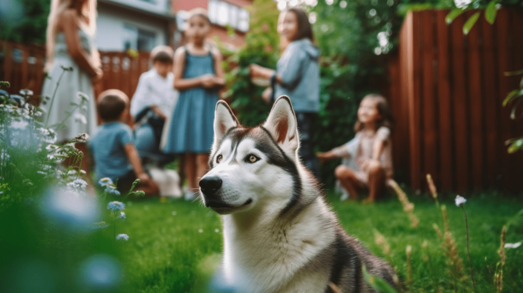 Alaskan Husky mit Kindern