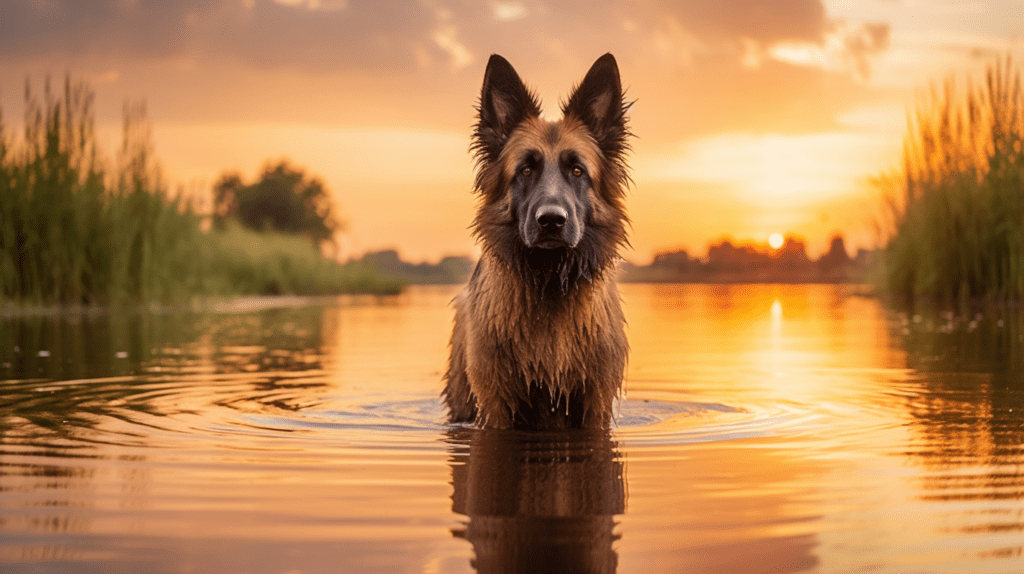 Belgischer Schäferhund im Wasser
