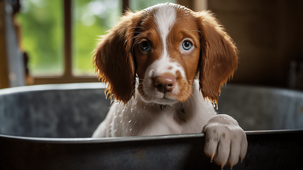 Drentsche Partridge welpe badet