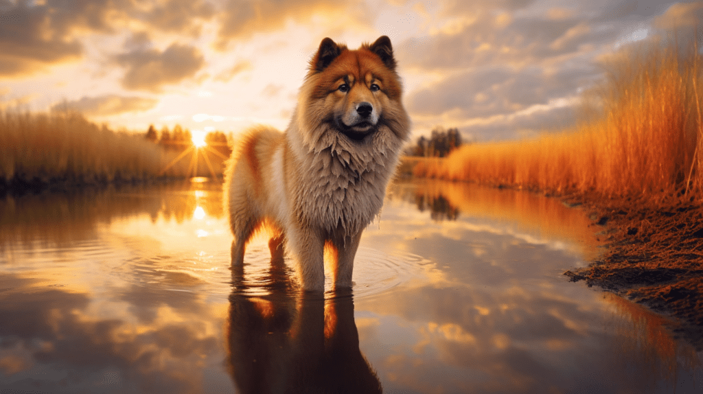 Eurasier im Wasser