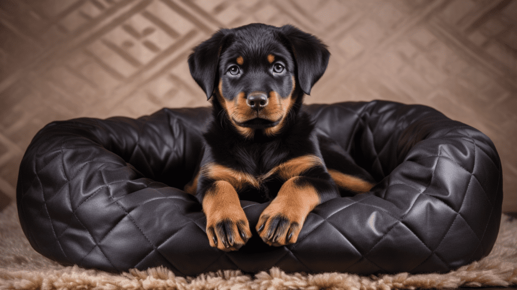 Rottweiler Welpe im Hundebett