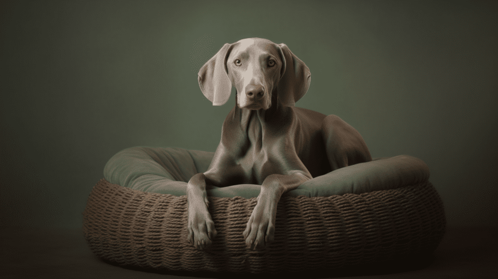 Weimaraner Welpe im Hundebett