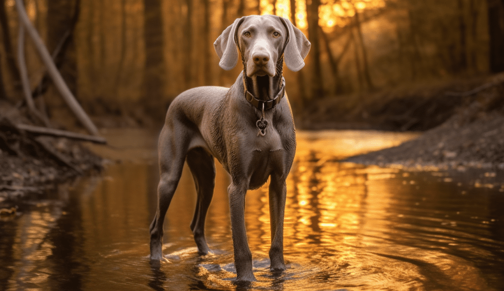 Weimaraner sportlich im Wasser
