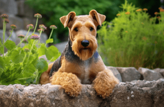 Welsh Terrier im garten