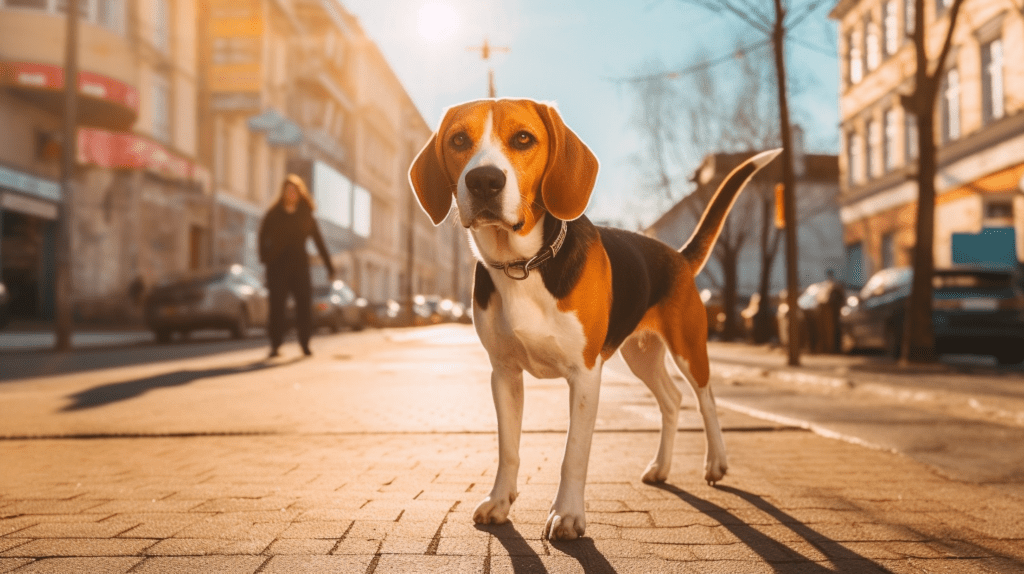 American Foxhound in der stadt