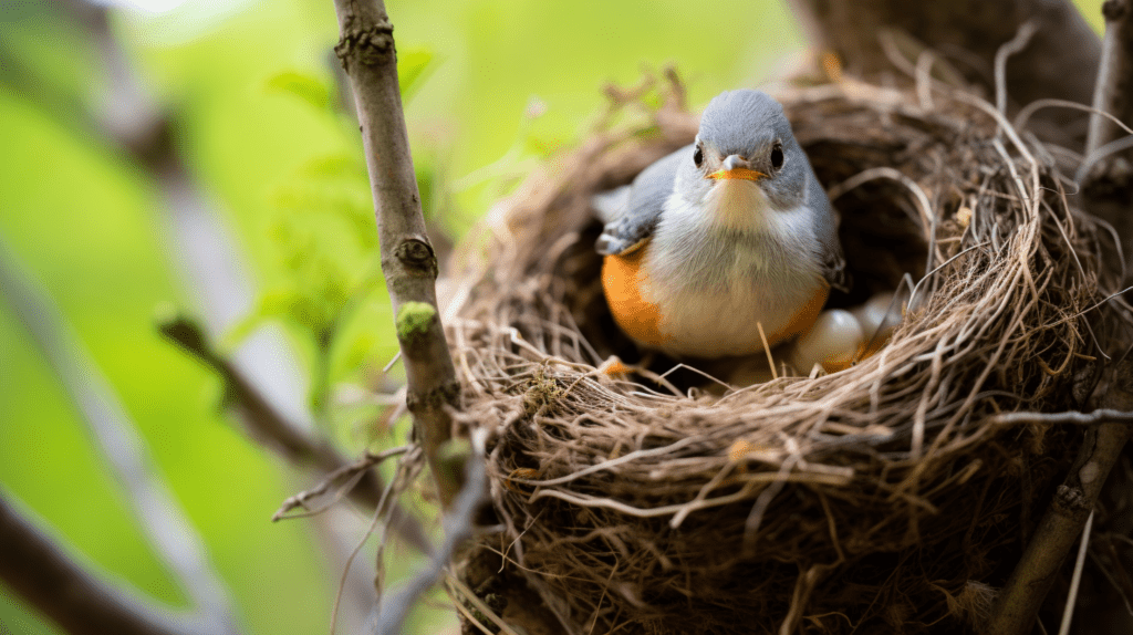 meise legt eier in das nest