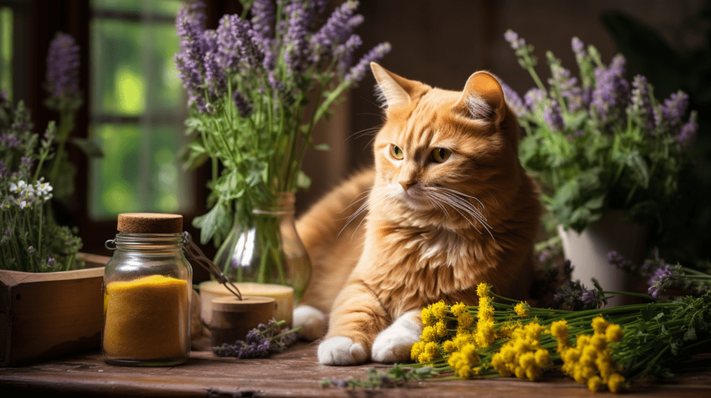 katze riecht an lavendel und zitrusfrüchsten