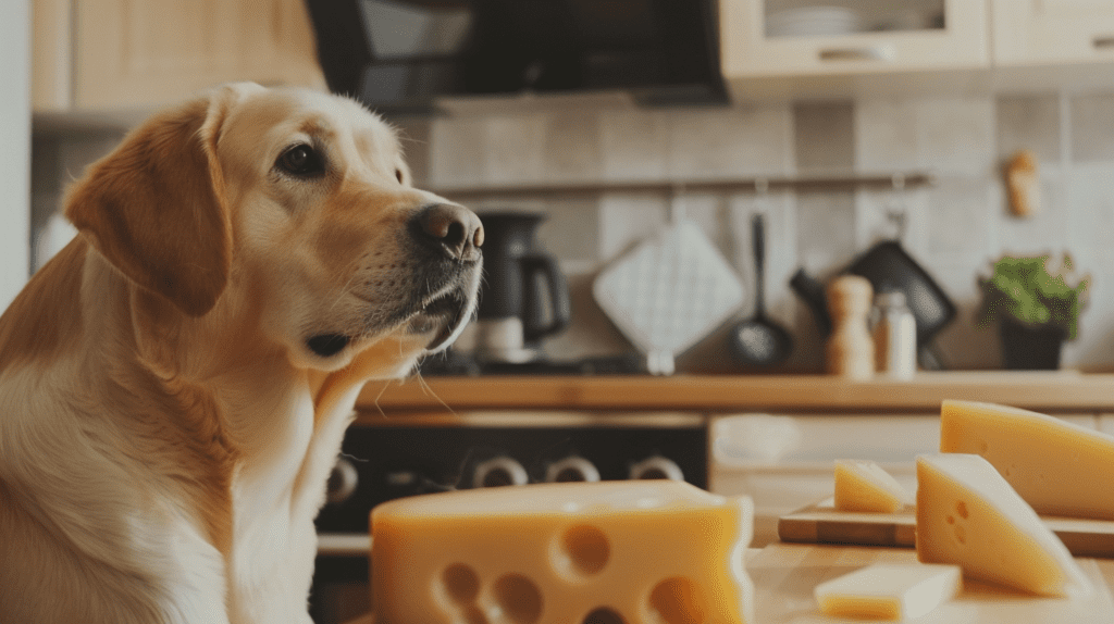 golden retriever wartet auf käse