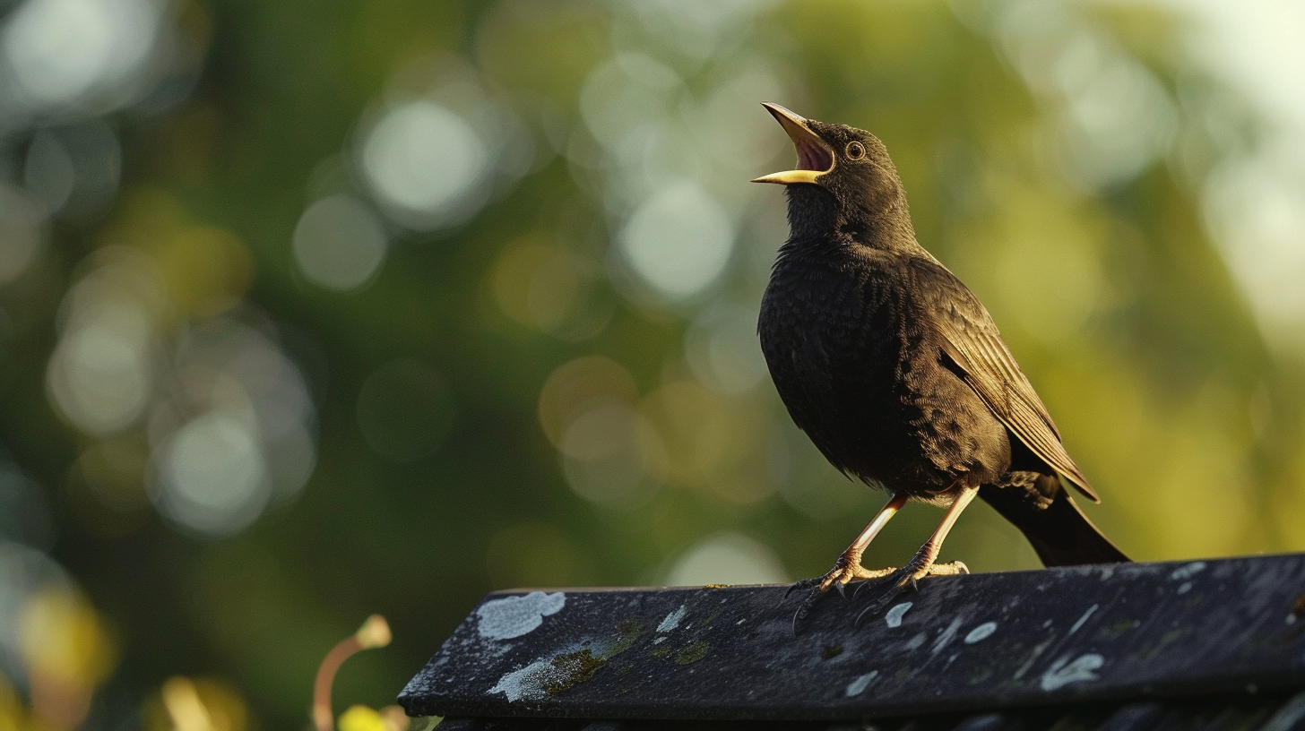 Amsel auf dem Dach vom Haus