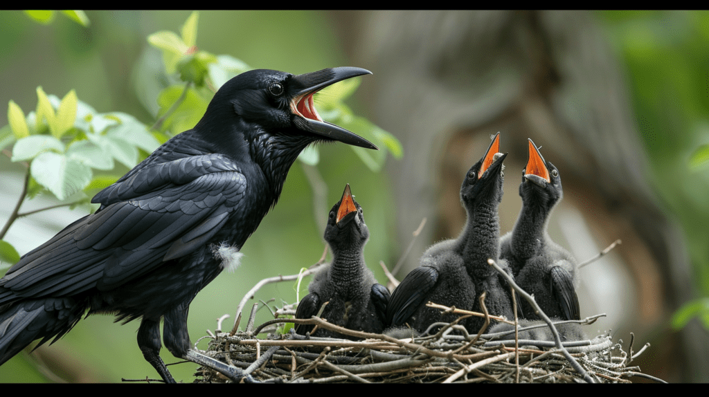 Mutter füttert Kücken im Nest
