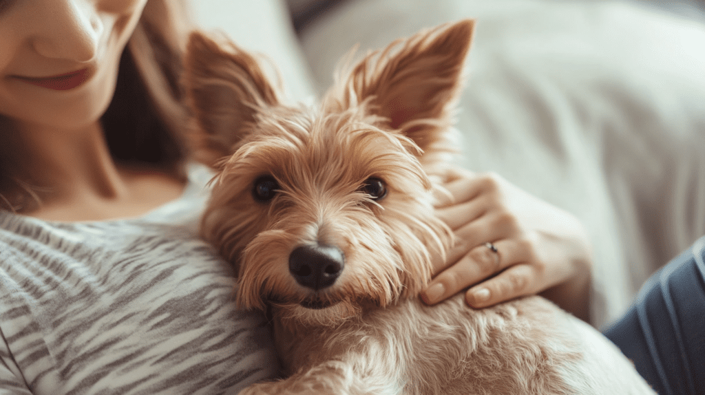 Hund sitzt auf Körper